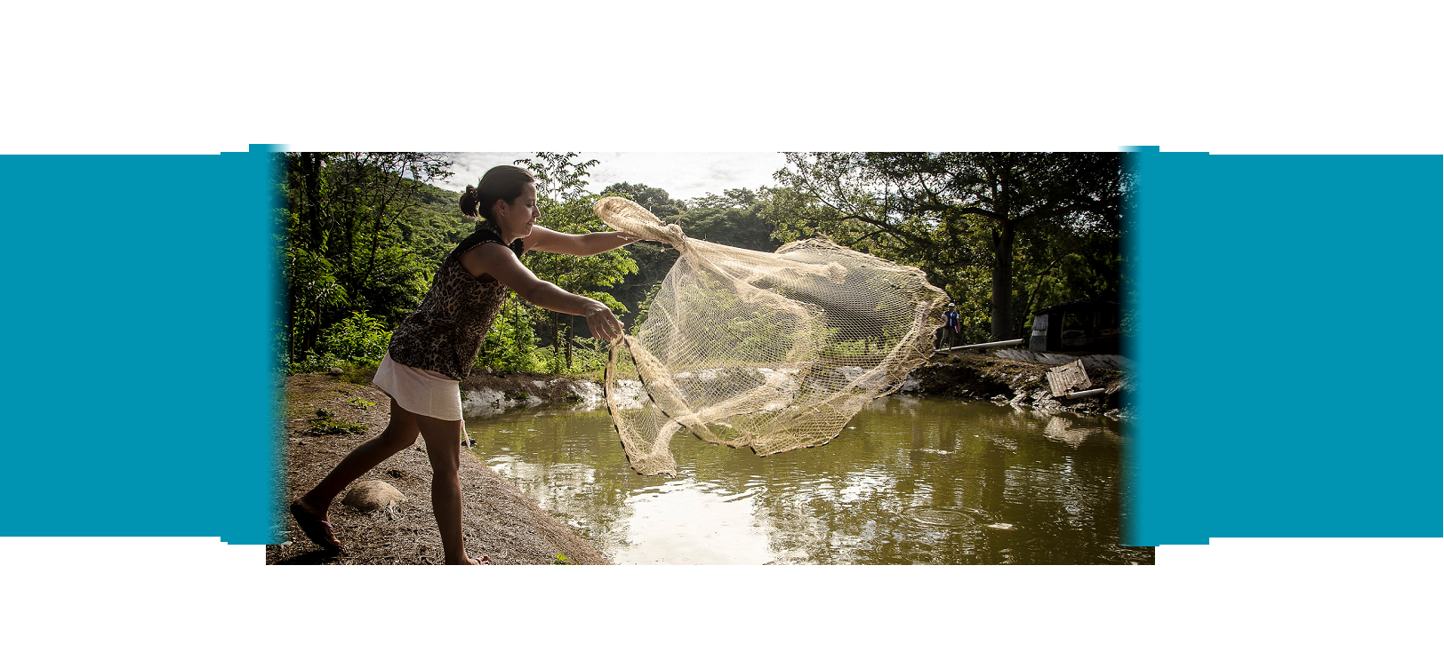 A woman fishes in a river. Latin America and the Caribbean