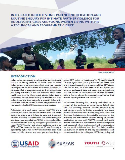 Integrated Index Testing, Partner Notification, and Routine Enquiry for Intimate Partner Violence for Adolescent Girls and Young Women Living with HIV: A Technical and Programmatic Brief